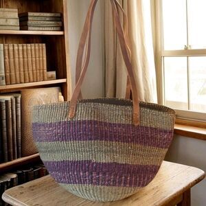 Vintage Boho Sisel Market Bag,Large,Purple & Green